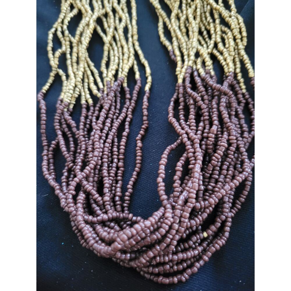 Vintage 17 Strand Beaded Necklace In Purple and copper Tones 32" - Picture 4 of 5